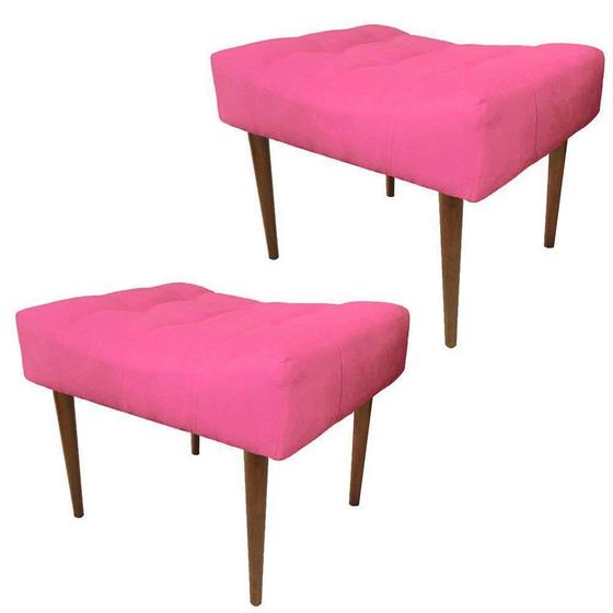 Imagem de Kit 02 Puffs Decorativo Requinte Capitonê Suede Rosa Barbie - D'Rossi