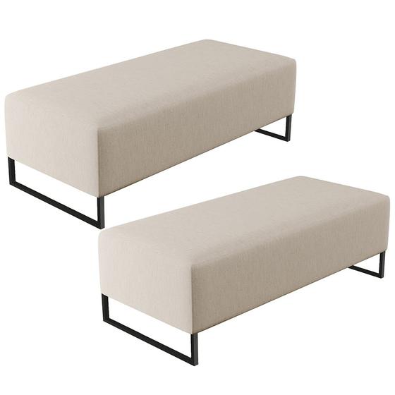 Imagem de Kit 02 Puffs Decorativo Sala de Estar Bali W01 Base Ferro 120x50 cm Linho Bege - Lyam Decor