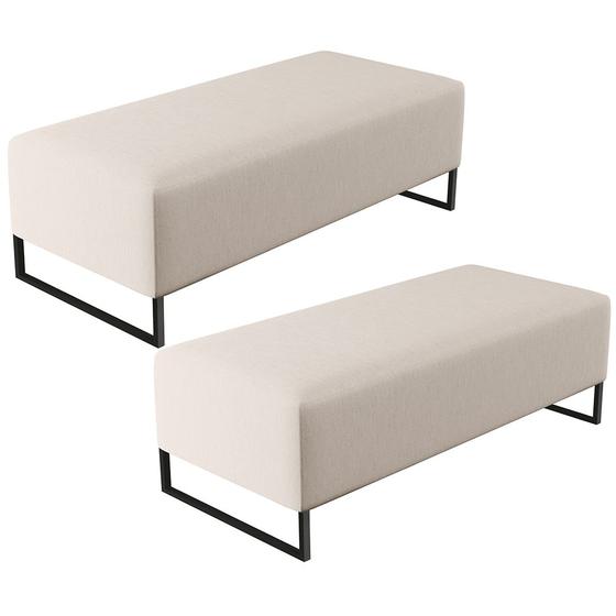 Imagem de Kit 02 Puffs Decorativo Sala de Estar Bali W01 Base Ferro 120x50 cm Linho Cru - Lyam Decor