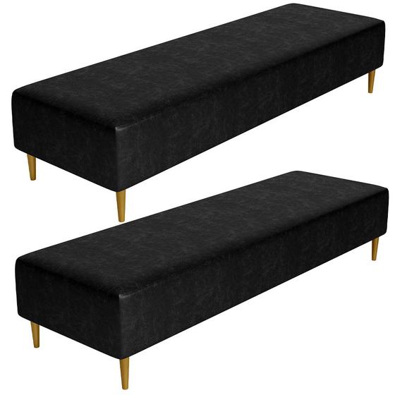 Imagem de Kit 02 Puffs Decorativo Sala de Estar Bali W01 Pés Palito 170x60cm material sintético Preto - Lyam Decor