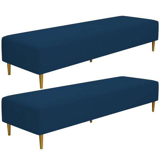 Imagem de Kit 02 Puffs Decorativo Sala de Estar Bali W01 Pés Palito 210x60cm Suede Azul Marinho - Lyam Decor