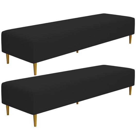 Imagem de Kit 02 Puffs Decorativo Sala de Estar Bali W01 Pés Palito 210x60cm Suede Preto - Lyam Decor