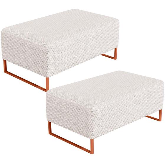 Imagem de Kit 02 Puffs Decorativo Sala De Estar Cléo 90cm W01 Base Ferro Cobre Bouclê Cru - Lyam Decor