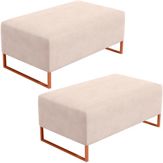 Imagem de Kit 02 Puffs Decorativo Sala De Estar Cléo 90cm W01 Base Ferro Cobre Suede Bege - Lyam Decor