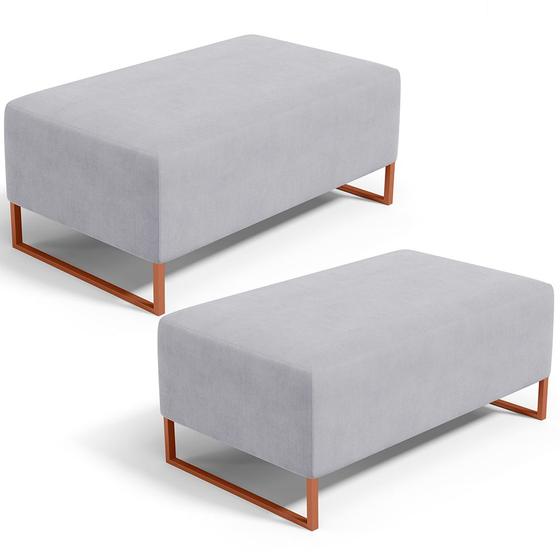 Imagem de Kit 02 Puffs Decorativo Sala De Estar Cléo 90cm W01 Base Ferro Cobre Suede Cinza - Lyam Decor