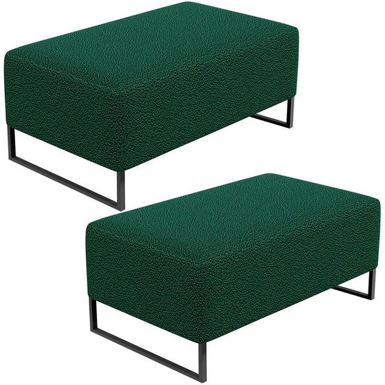 Imagem de Kit 02 Puffs Decorativo Sala De Estar Cléo 90cm W01 Base Ferro Preto Bouclê Verde - Lyam Decor