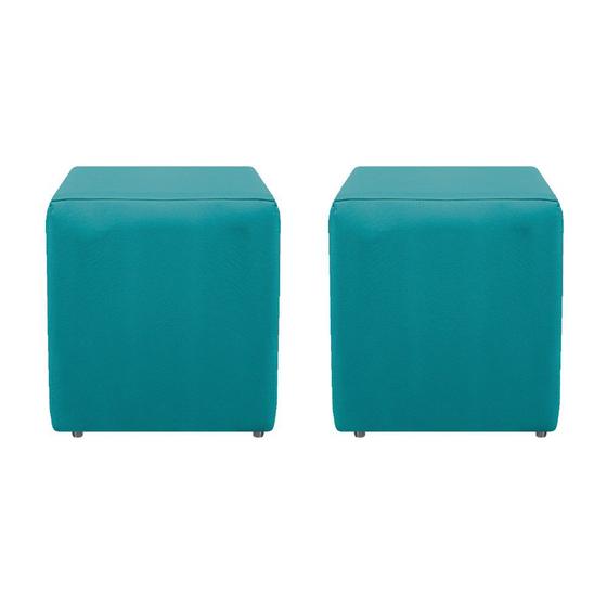 Imagem de Kit 02 Puffs Decorativos Dado Suede Azul Turquesa - Doce Sonho Móveis