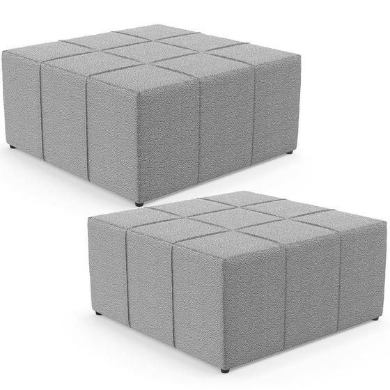 Imagem de Kit 02 Puffs Decorativos Para Sala De Estar Quadrado Milano 90x90 W01 Bouclê Cinza - Lyam Decor