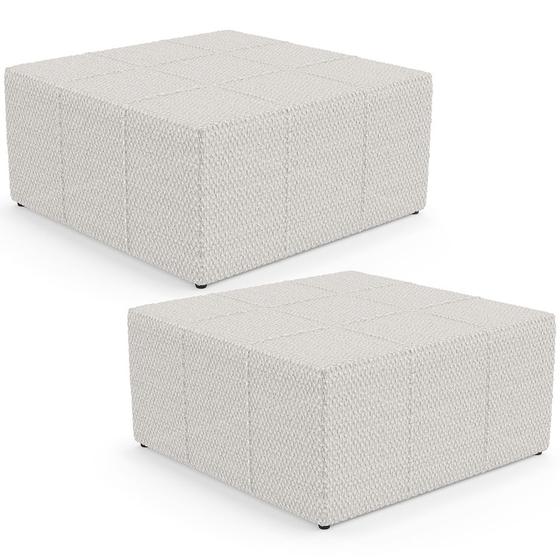 Imagem de Kit 02 Puffs Decorativos Para Sala De Estar Quadrado Milano 90x90 W01 Bouclê Cru - Lyam Decor