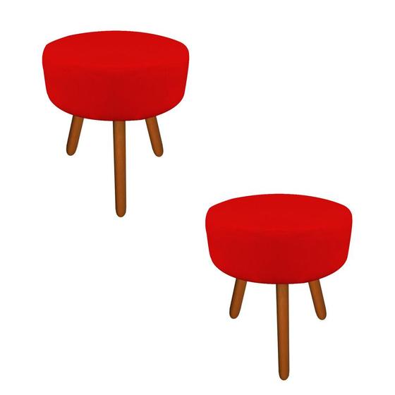 Imagem de Kit 02 Puffs Laura Decorativo Pés Palito Suede Vermelho - D'Classe Decor