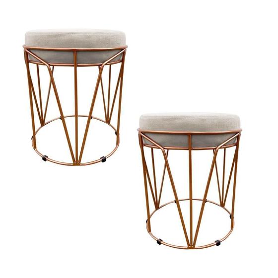 Imagem de Kit 02 Puffs Multiuso Com Mesa 2 Em 1 Suede Bege Base Cobre