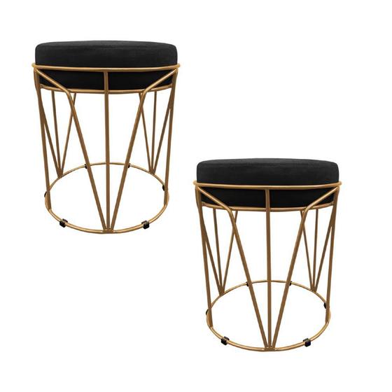 Imagem de Kit 02 Puffs Multiuso com Mesa Babu 2 em 1 Suede Base Dourado D'Rossi