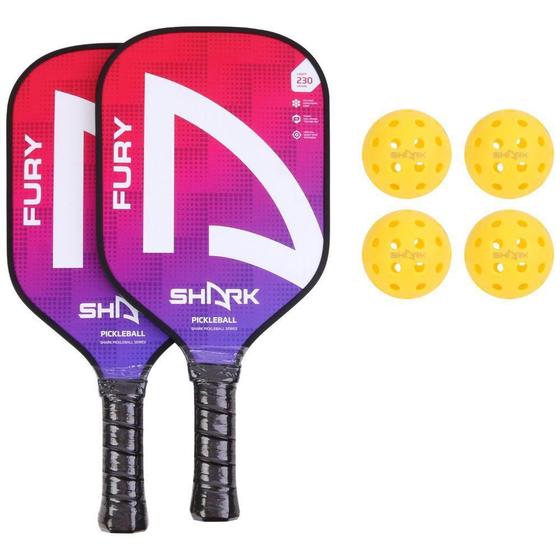 Imagem de Kit 02 Raquetes De Pickleball Shark - Fury + 04 Bolas