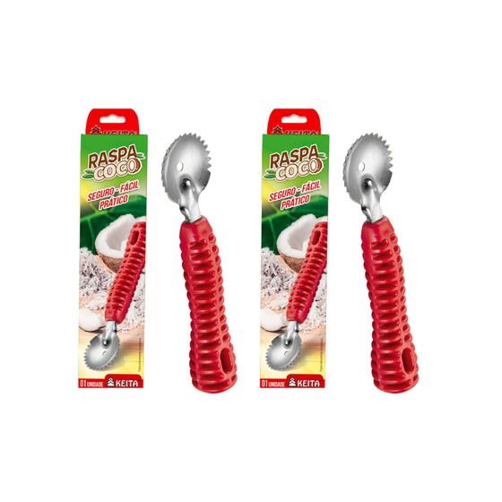Imagem de Kit 02 Raspa Coco Raspador De Inox Manual Com Cabo Reforçado
