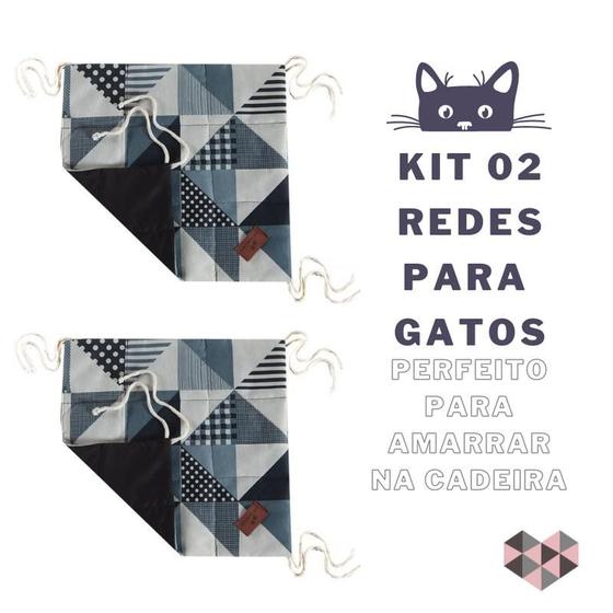 Imagem de Kit 02 Redes  Para Gatos de Amarrar na Cadeira Triangulos Azul