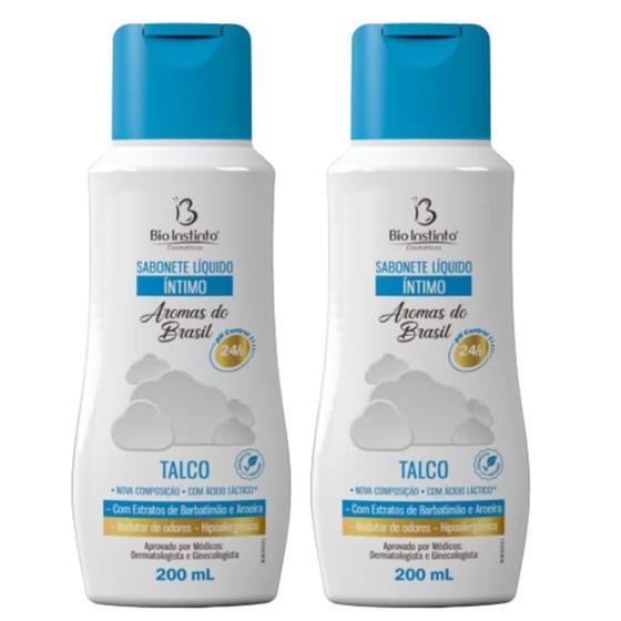 Imagem de Kit 02 Sabonete Líquido Íntimo Talco 200Ml com extrato de barba timão e aroeira