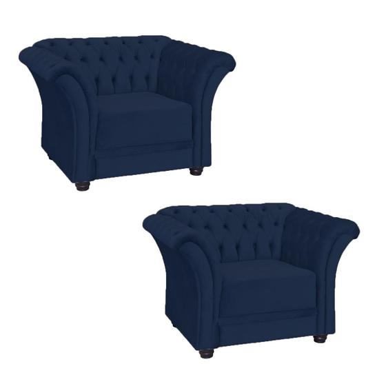 Imagem de Kit 02 Sofá Poltrona Com Captonê Murano Suede Azul Marinho - DL DECOR