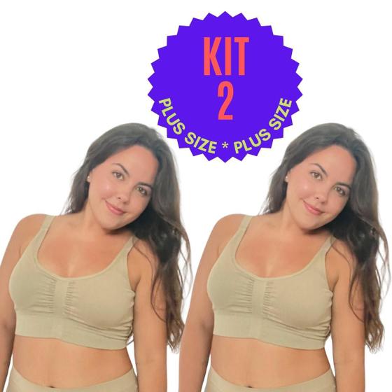 Imagem de KIT 02 Sutiãs Top Básico Plus Size Com Bojo Removível Sem Aro