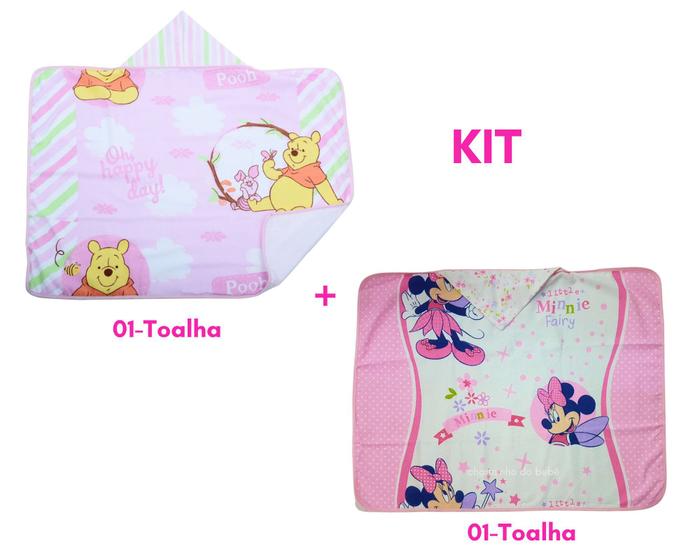 Imagem de Kit 02-toalhas de banho bebê-infantil c/ capuz-disney - minasrey