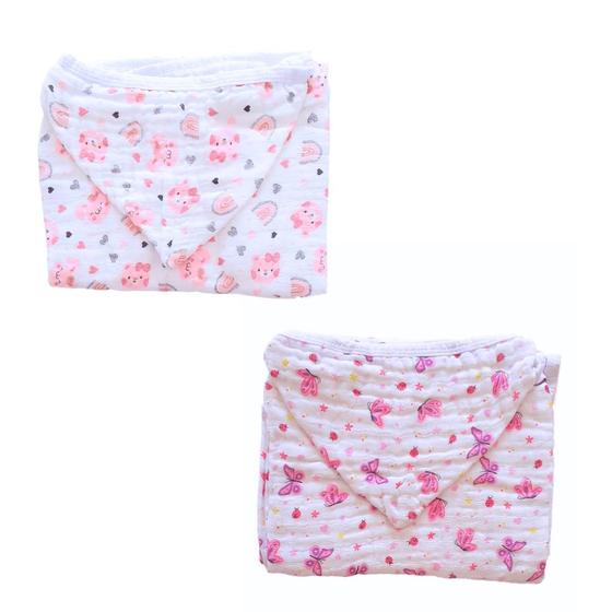 Imagem de Kit 02 Toalhas de Banho Bebê Soft Fralda com Capuz 85cm x1m