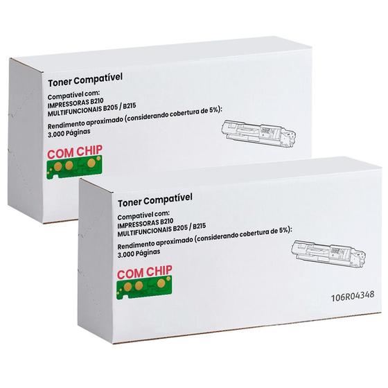 Imagem de Kit 02 Toner compatível 106R04348 B210 para laserjet xerox COM CHIP