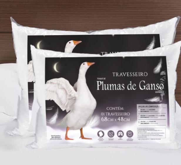 Imagem de Kit 02 Travesseiros 100% Pluma de Ganso Sintético Super Macio Melhor Travesseiro Para Dormir