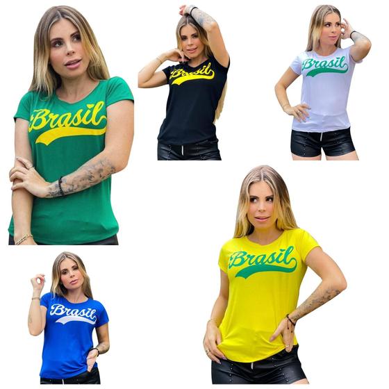 Imagem de Kit 02 Tshirts Blusinha Feminino Podrinha Baby Look Brasil Verde Amarelho