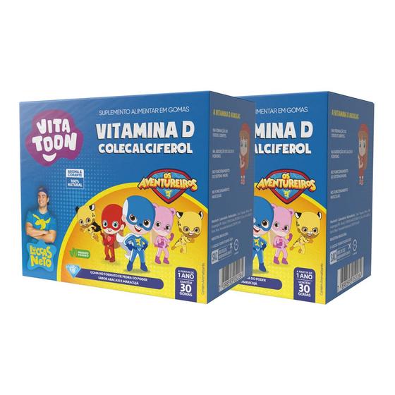 Imagem de Kit 02 VitaToon Luccas Neto Vitamina D Abacaxi Maracujá 30 Gomas Maxinutri