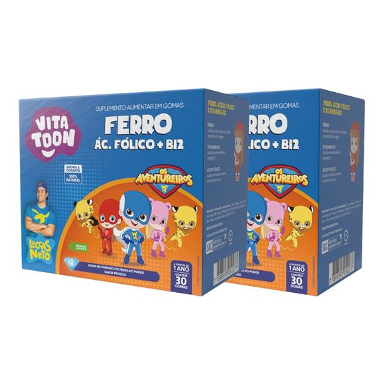 Imagem de Kit 02 VitaToon Luccas Neto Vitamina Ferro Pêssego 30 Gomas Maxinutri