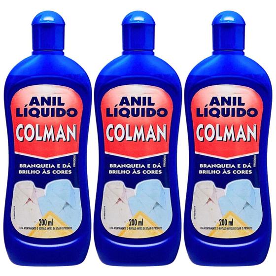 Imagem de Kit 03 Anil Liquido Colman 200Ml Branqueia E Dá Brilho As