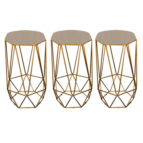 Kit 03 Banqueta Alta Aramado Liz Para Cozinha Bar Balcão Bistrô Hexágono Base Dourado Suede Bege - Ahazzo Móveis é boa?