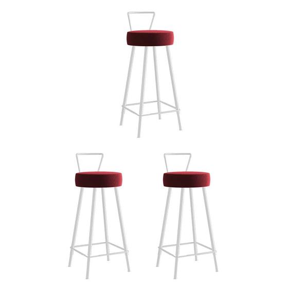 Imagem de Kit 03 Banqueta Alta Com Encosto Tais Eiffel Cozinha Bar Bistrô Ferro Branco material sintético Vermelho - Ahazzo Móveis