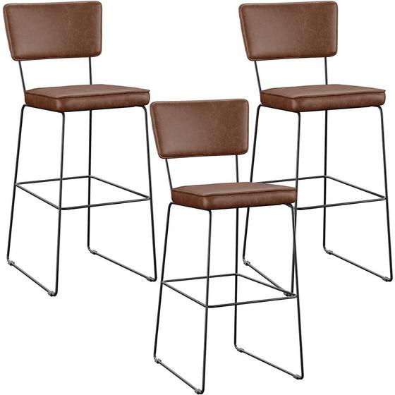Imagem de Kit 03 Banqueta Alta Cozinha Sala De Jantar Fixa Allana L02 Sintético Marrom - Lyam Decor