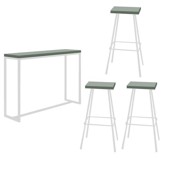 Imagem de Kit 03 Banqueta Alta Eliza Com 01 Mesa Bistrô Mavie Industrial Ferro Branco 100% MDF Verde - Ahazzo Móveis