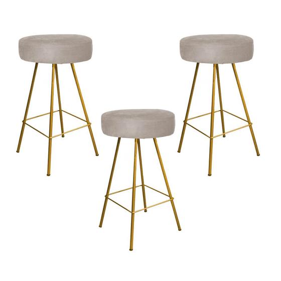 Imagem de Kit 03 Banqueta Alta Laisa Industrial Cozinha Bar Balcão Bistrô Ferro Dourado Suede Bege - Ahz Móveis