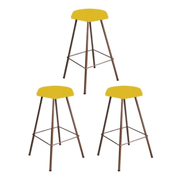 Imagem de Kit 03 Banqueta Alta Lari Eiffel Hexágono Bancada Bar Balcão Bistrô Ferro Bronze material sintético Amarelo - Ahz Móveis