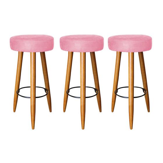 Imagem de Kit 03 Banqueta Alta Lia Para Cozinha Bar Balcão Bistrô Pé Palito Castanho Suede Rose Gold - Ahz Móveis