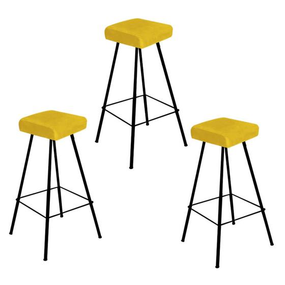 Imagem de Kit 03 Banqueta Alta Lira Eiffel Industrial Cozinha Bar Balcão Bistrô Ferro Preto material sintético Amarelo - Ahz Móveis