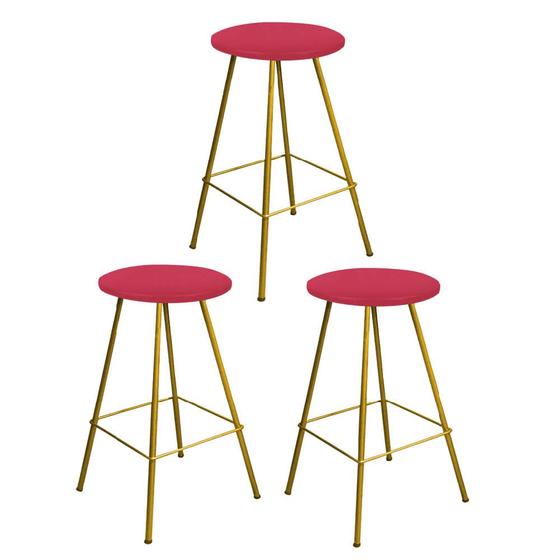 Imagem de Kit 03 Banqueta Alta Loni Eiffel Industrial Cozinha Bar Balcão Bistrô Ferro Dourado material sintético Vermelho - Ahazzo Móveis