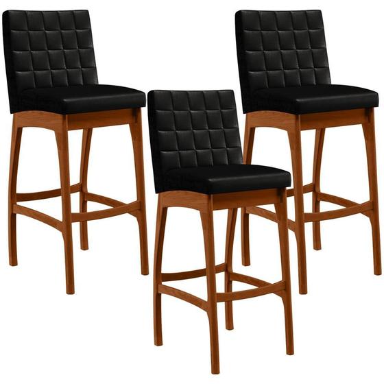 Imagem de Kit 03 Banquetas Altas Para Cozinha Sala de Jantar Fixa Mila L02 Facto Preto Metalizado - Lyam Decor