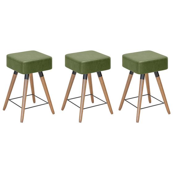 Imagem de Kit 03 Banquetas Baixas Decorativas Rio 50x32cm com Pés Palito Corano Verde - Abmaza