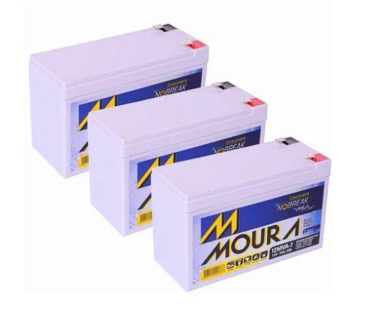 Kit 03 Baterias Gel Selada 12V 7ah - Moura No-break Menor preço em Kit 03 Baterias Gel Selada 12V 7ah - Moura No-break