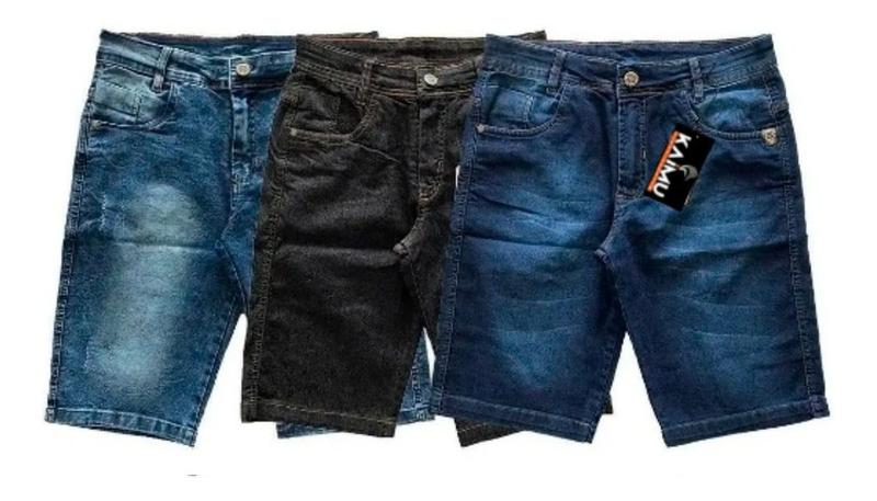 Imagem de Kit 03 Bermuda Jeans Premium Masculino Elastano Short