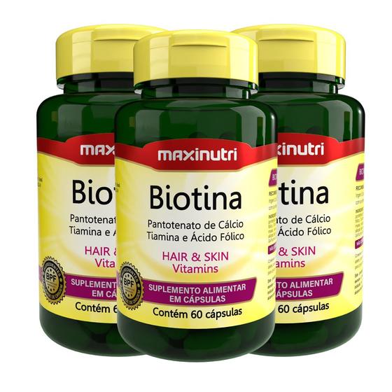 Imagem de Kit 03 Biotina Cabelo Unhas E Vitaminas+Acido Fólico 60Caps