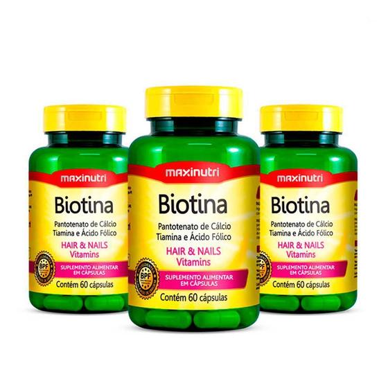 Imagem de Kit 03 Biotina Cabelo Unhas Vitaminas + Acido Fólico 60 Caps