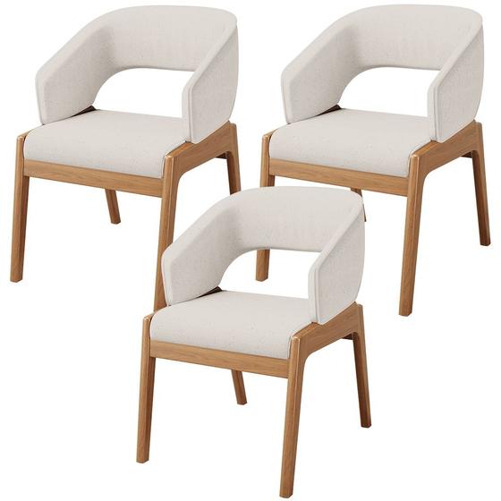 Imagem de Kit 03 Cadeiras de Jantar e Estar Living Estofada Lince L02 Linho Cru - Lyam Decor