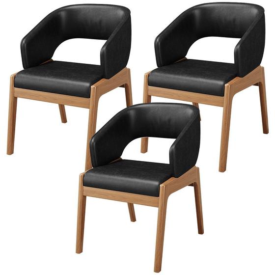 Imagem de Kit 03 Cadeiras de Jantar e Estar Living Estofada Lince L02 material sintético Preto - Lyam Decor