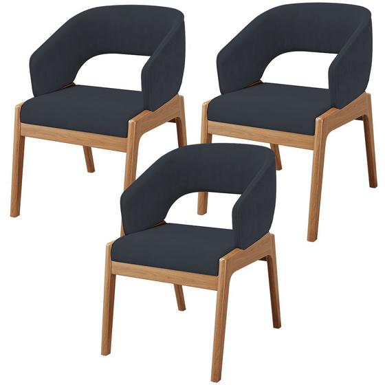 Imagem de Kit 03 Cadeiras de Jantar e Estar Living Estofada Lince L02 Suede Preto - Lyam Decor