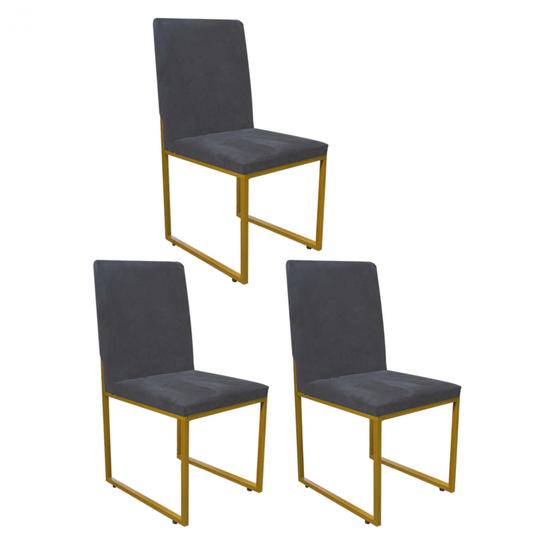 Imagem de Kit 03 Cadeiras Para Sala de Jantar Escritório Office Stan Industrial Ferro Dourado Suede Cinza - Ahazzo Móveis