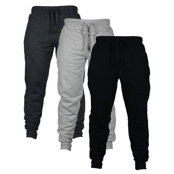 Imagem de Kit 03 calças moletom masculina jogger slim fit básica lisa - JinkingStore